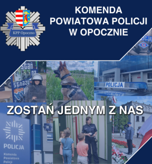 plakat Zostań Policjantem, adres komendy , zdjęcie poglądowe przedstawia policjantów